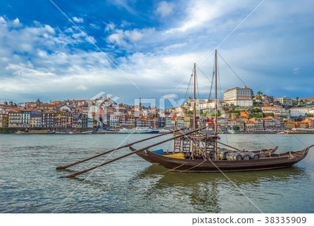 Rabelo, traditional boat with wine barrels, Porto 38335909
