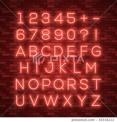 Realistic neon alphabet. Bright neon glowing font Realistic neon alphabet. Bright neon glowing font 38338222