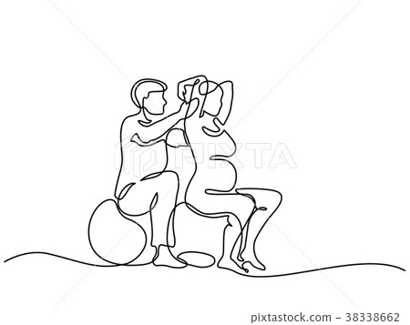 happy pregnant woman exercising on fitball happy pregnant woman exercising on fitball 38338662
