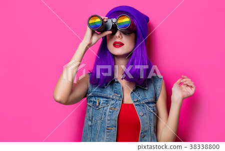 Girl with purple hair and with binoculars 38338800