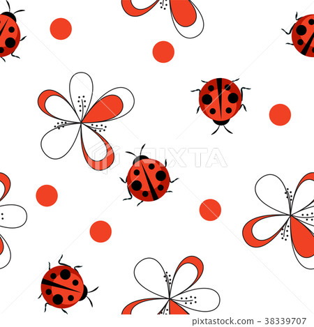 Cute Ladybug Seamless Pattern Background Vector Cute Ladybug Seamless Pattern Background Vector 38339707