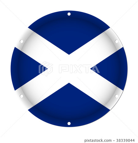 round metallic flag of Scotland with screw holes round metallic flag of Scotland with screw holes 38339844