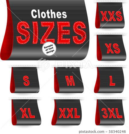 Clothes Size Marketing Tag Sticker Sewn Set Black 38340246