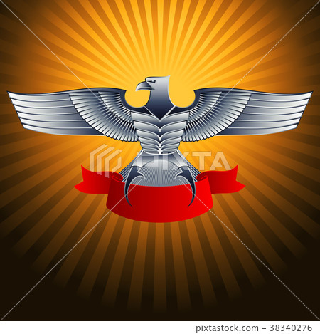 Silver steel metal eagle with a ribbon on a background; Eps8 Silver steel metal eagle with a ribbon on a background; Eps8 38340276