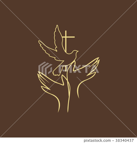 Hands, dove, holy spirit, cross, icon 38340437
