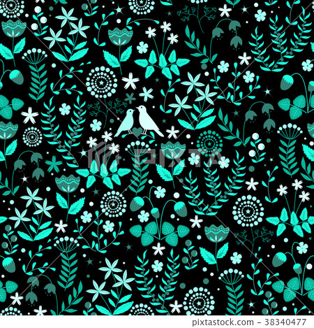 Seamless pattern with birds on flower background - Stock Illustration ...