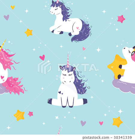 Seamless pattern with cute dreaming unicorns 38341339