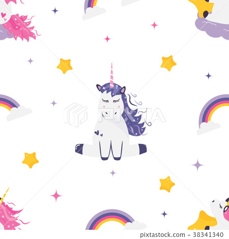 Seamless pattern with cute dreaming unicorns 38341340