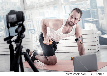 Charming male blogger training back 38342864