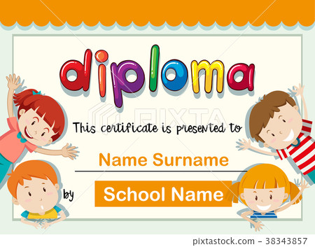 Certificate template with four kids with big smile 38343857