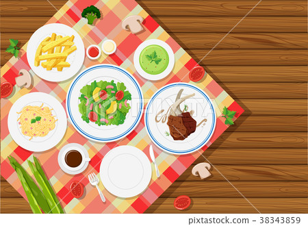 Background template with food on tablecloth 38343859