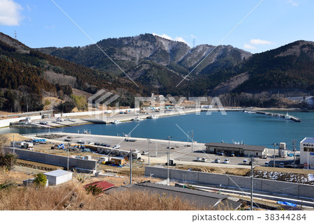 Ishinomaki fishing port where seawall construction works 38344284