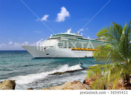 Luxury Cruise Ship in Port on sunny day 38345411