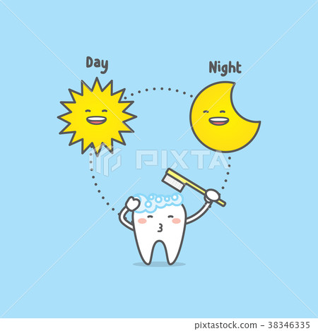 Brushing time day & night with tooth character Brushing time day & night with tooth character 38346335