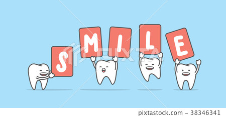 Tooth character jumping up with smile sign vector Tooth character jumping up with smile sign vector 38346341