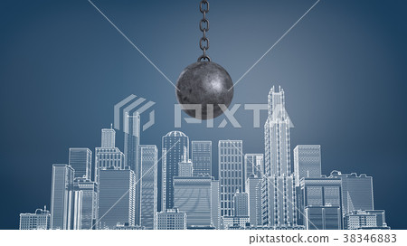 3d rendering of a large black wrecking ball hangs 3d rendering of a large black wrecking ball hangs 38346883