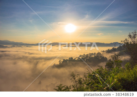 mist above mountain in the morning mist above mountain in the morning 38348619