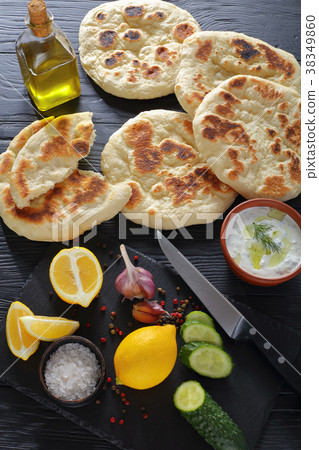 hot pita bread and tzatziki sauce 38349860