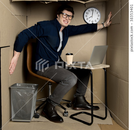 Annoyed manager is feeling discomfort inside small 38353401
