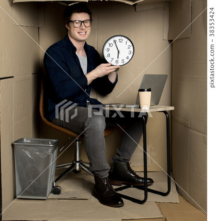 Happy employee is finishing his work 38353424