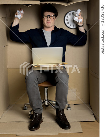 Young businessman is feeling irritation at work 38353436