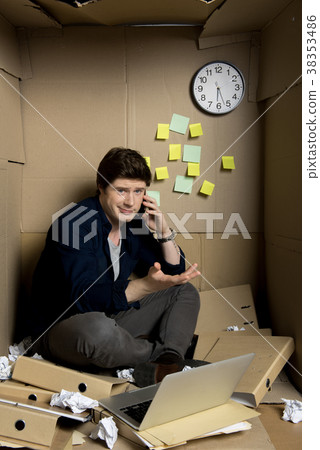Frustrated manager is having phone conversation 38353486