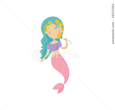 Cartoon illustration of mermaid with yellow flower Cartoon illustration of mermaid with yellow flower 38355402