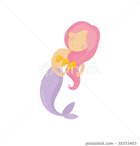 Beautiful mermaid combing her long pink hair 38355403