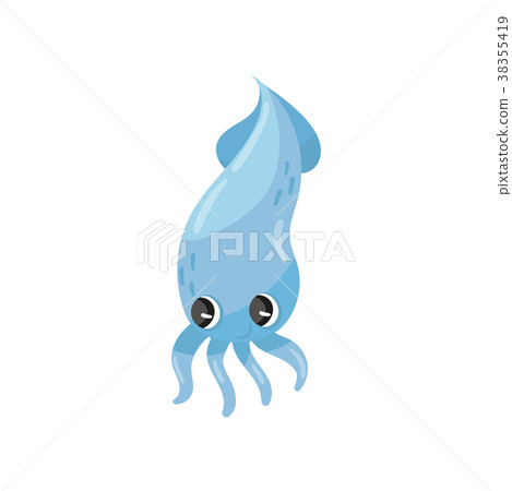 Adorable blue squid with big shiny eyes. Funny sea Adorable blue squid with big shiny eyes. Funny sea 38355419
