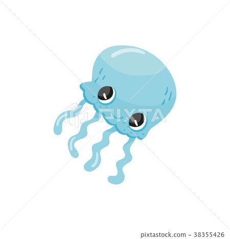 Cute jellyfish with big shiny eyes. Blue aquatic 38355426