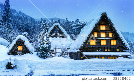 Shirakawa-go village in winter 38358462