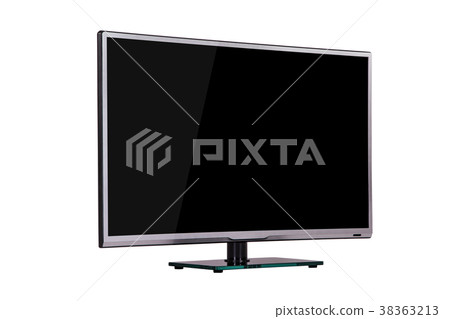 modern thin plasma LCD TV on a silver black glass 38363213