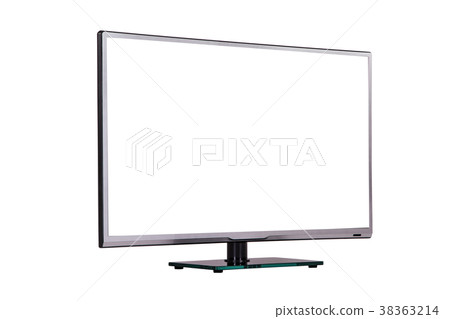 modern thin plasma LCD TV on a silver black glass 38363214