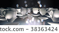 3d of many coffee cups floating in zero gravity 38363424