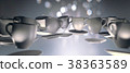 3d of many coffee cups floating in zero gravity 38363589