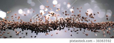 3d of realistic falling coffee beans 3d of realistic falling coffee beans 38363592