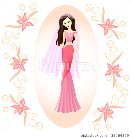 young girl, bride in a pink dress and with a veil 38364239