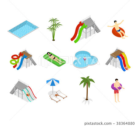 Aqua Park Element Set Isometric View. Vector 38364880