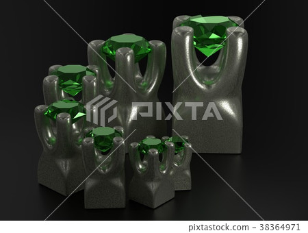 set of gems stones in metal holder mount 3d 38364971