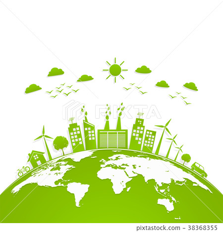 Ecology concept with green city on earth Ecology concept with green city on earth 38368355