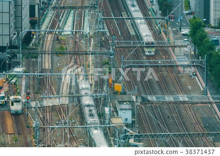 Aerial view of a large train station in Tokyo Aerial view of a large train station in Tokyo 38371437