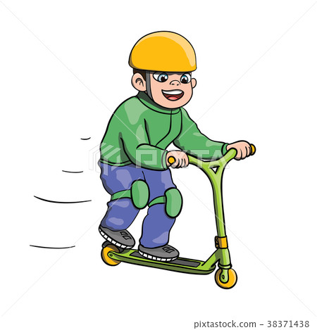 Teenager on kick scooter at roller park Teenager on kick scooter at roller park 38371438