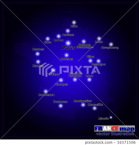 Map of France with big cities in night. Vector. 38371506