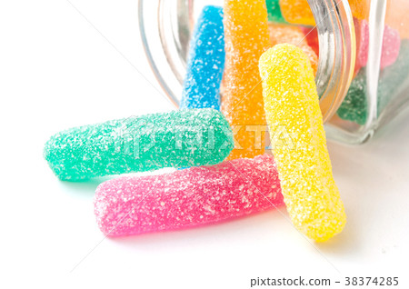 traditional acidulated candies from glass jar 38374285