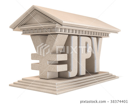 Japanese yen JPY currency sign temple 3D 38374401