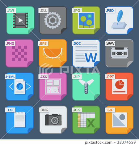 Vector square file types and formats labels icons-插圖素材 [38374559] - PIXTA圖庫