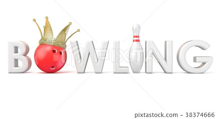 Word BOWLING, crown, bowling, ball and pin 3D Word BOWLING, crown, bowling, ball and pin 3D 38374666