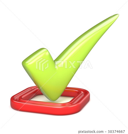 Green correct check mark in red square. 3D Green correct check mark in red square. 3D 38374667
