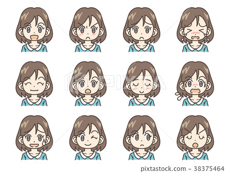 -Young woman facial expression variations 38375464