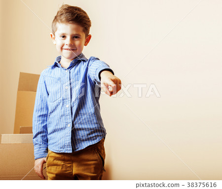 little cute boy in empty room, remoove to new little cute boy in empty room, remoove to new 38375616